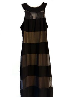 Joseph Ribkoff Black Striped Mesh Midi Dress